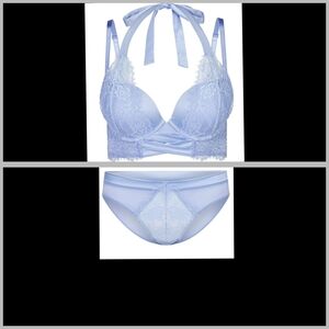NWT Adore Me Blue Lace Plunge Bra and Panty SET